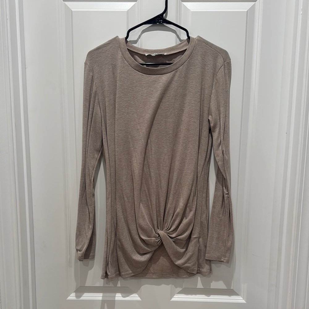 Brown Tie Front Fitted Blouse